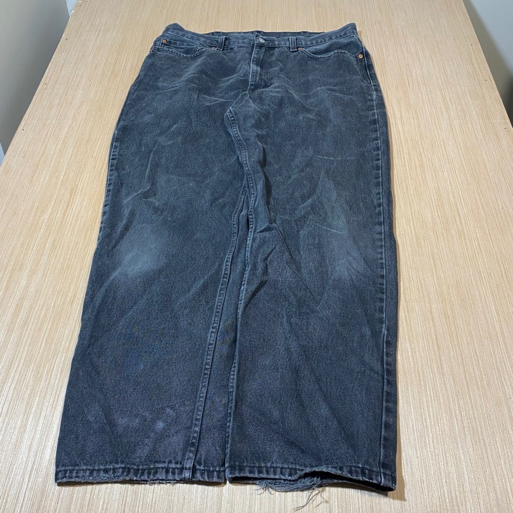 Levis 550 Relaxed Fit Black Faded Distressed Denim Jeans W38 L32 Mens Vintage - Picture 1 of 4